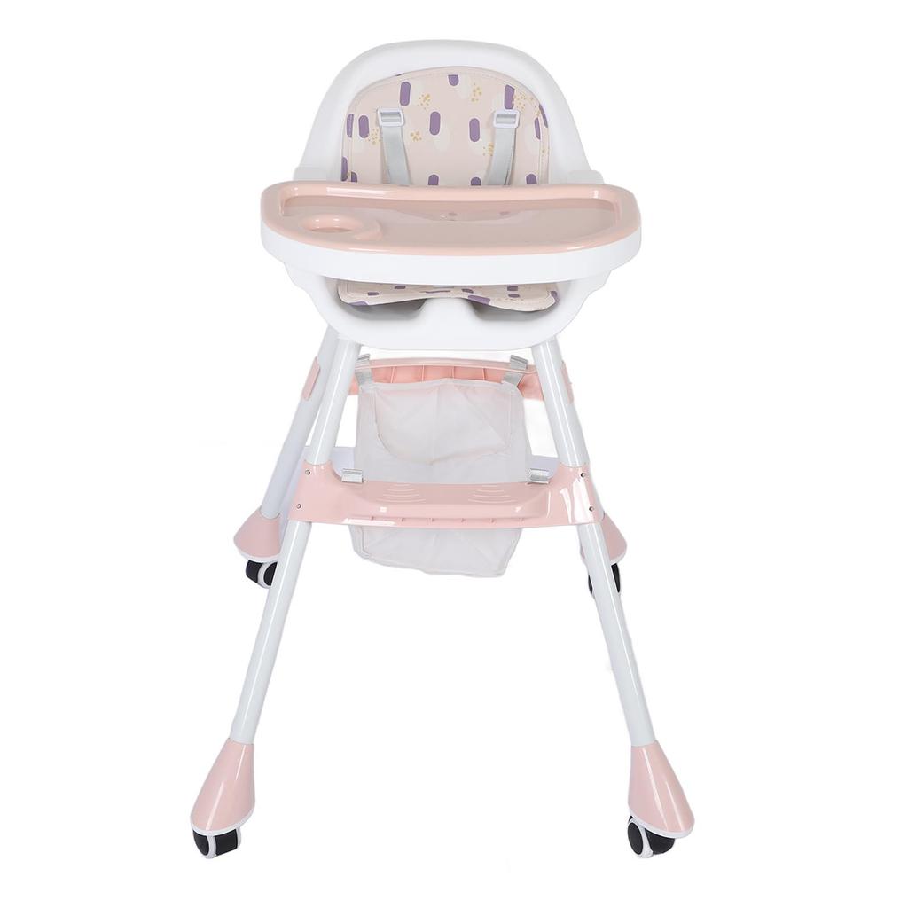 Складной детский стульчик с двойным подносом, бесшумные колеса, регулируемая высота для кормления, экономящая место