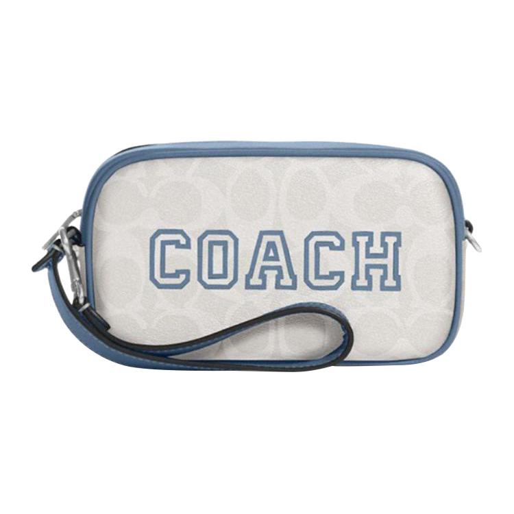 COACH Jamie Artificial Leather Wrist Bag Clutch Handbag Small Womens Chalk White Indigo