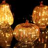 LED Pumpkin Lantern with Built-in Smart Timer Soft Warm Glow Battery-Powered Glass Pumpkin Shape Lantern Home Halloween Decor