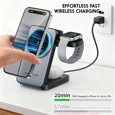 Док-станция 3 в 1 с магнитной беспроводной зарядкой для Magsafe iPhone 17 16 15 Pro Max 14 13 12 iWatch 11-2 AirPods Pro Станция быстрой зарядки