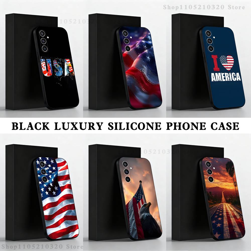 America USA Flag Phone Case For Samsung S25,S24,S23,S22,S21,S20,S10,Ultra,Plus,Lite,FE,Soft Silicone Black Cover