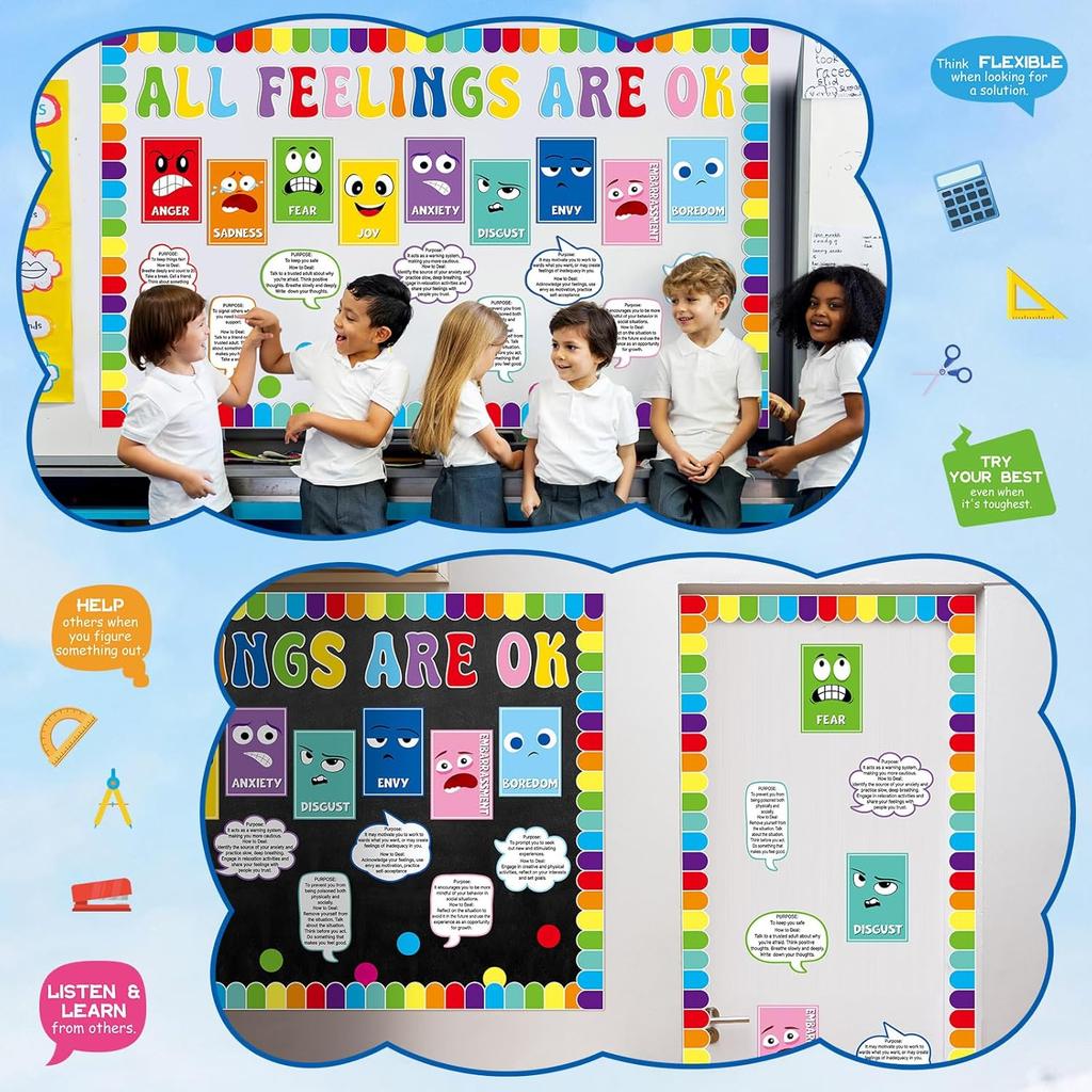 Набор украшений для доски объявлений по психическому здоровью «Все чувства — это нормально» Декор для класса Декор на стену «Снова в школу» Эмоциональные вдохновляющие вырезки для детей Учителя
