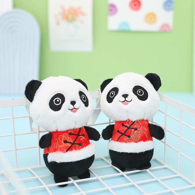Adorable Plush Panda Keychain With Traditional Costume 12cm Snow Mink Fur