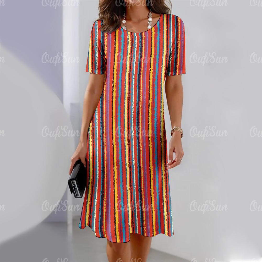 Новые женские платья с полосатым принтом, элегантные и красивые платья миди, летнее цельное платье больших размеров для женщин