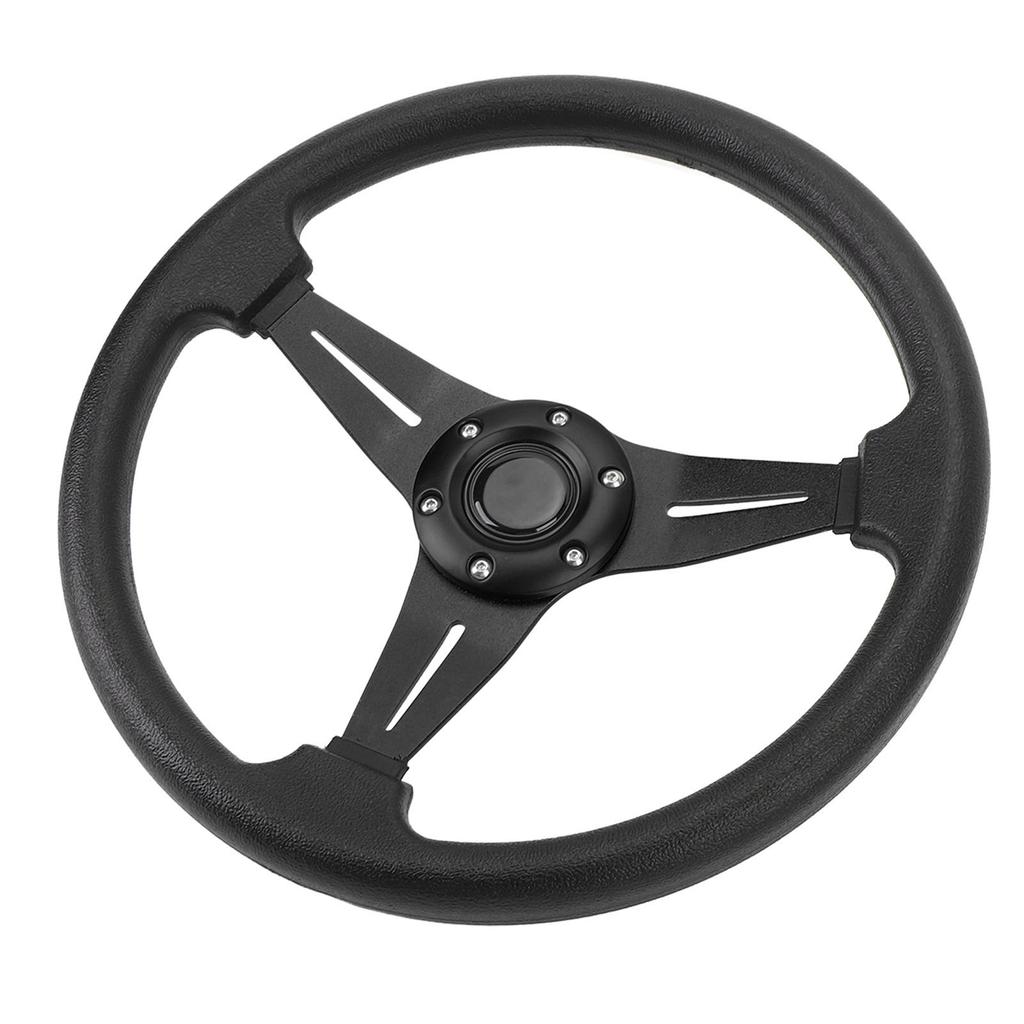 Car Steering Wheel Racing Style PU Leather 14in Universal Fit for 6 Hole Steering Wheel Hub Adapter Black
