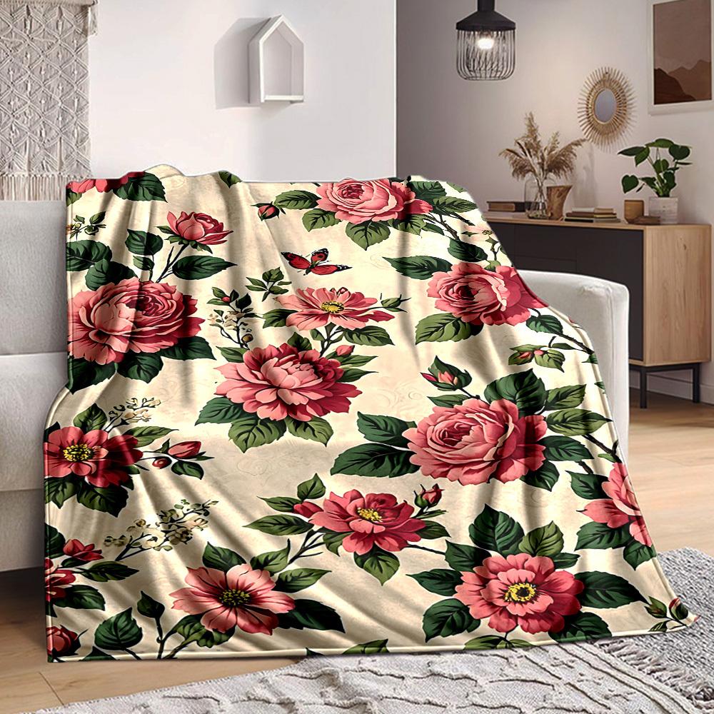 1pc Floral Butterfly Lightweight Flannel Blanket, Comfortable and Warm Blanket, for Office and Camping Sofa Bed, Livingroom199