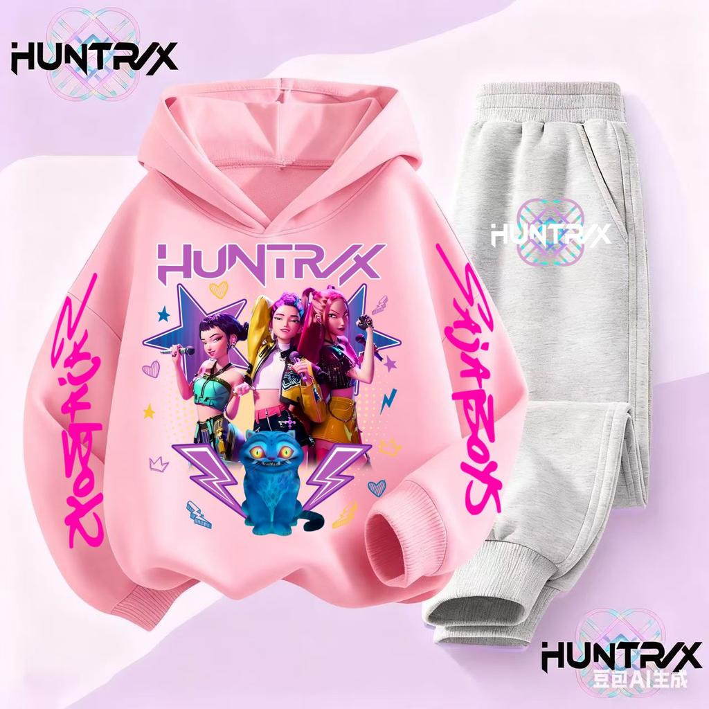 K-pop Охотники на демонов Huntrix Толстовка Детская мультяшная одежда Толстовки с капюшоном и штаны для девочек Комплект из 2 предметов Одежда для малышей