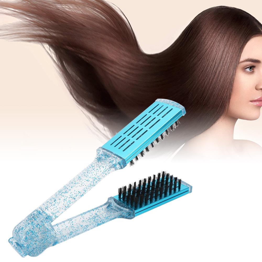 Multifunction Hair Straightener Clamp Brush Blue Hair Straightening Splint Comb Salon Use