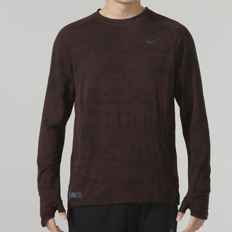 Nike Футболка с логотипом, светоотражающим градиентным узором, круглым вырезом и длинным рукавом, мужская, темно-коричневая FB8539-227