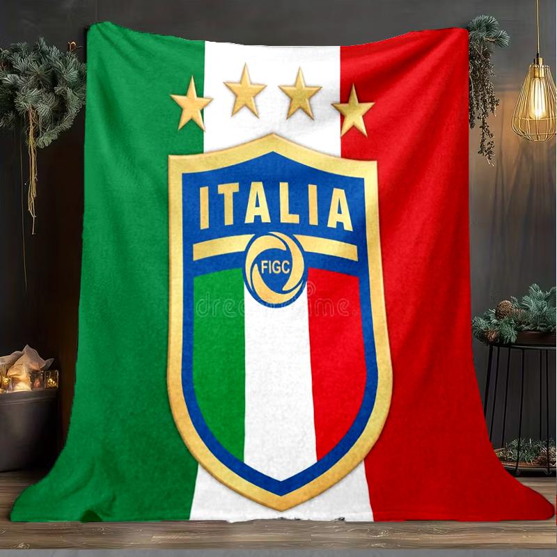 1PC Italian Football Crest Printed Soft Flannel Blanket Throw for Adult Bedroom Living Room Sofa Camping Travel Fan gifts Christmas Gifts