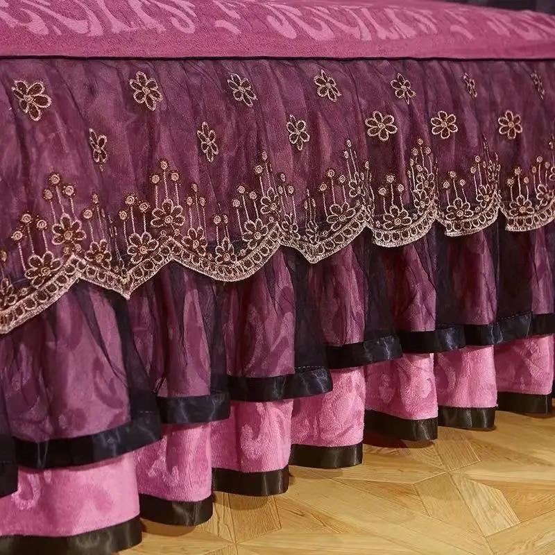 Высококачественный бархатный комплект постельного белья в европейском стиле, 1 шт., юбка с тиснением, 2 шт., наволочка King Queen, элегантное теплое плюшевое покрывало