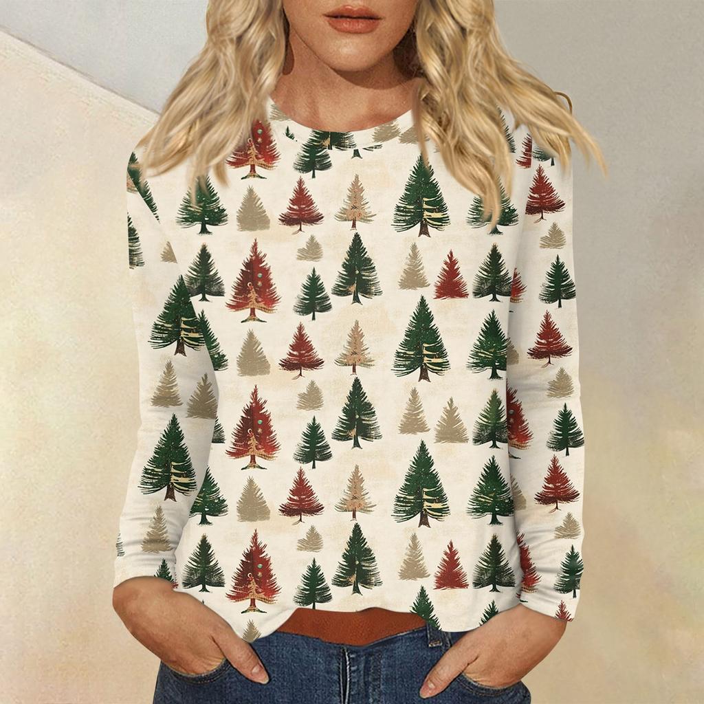 Рубашки с длинным рукавом для женщин, милые футболки с принтом на Рождество, блузки, повседневные топы больших размеров, пуловеры