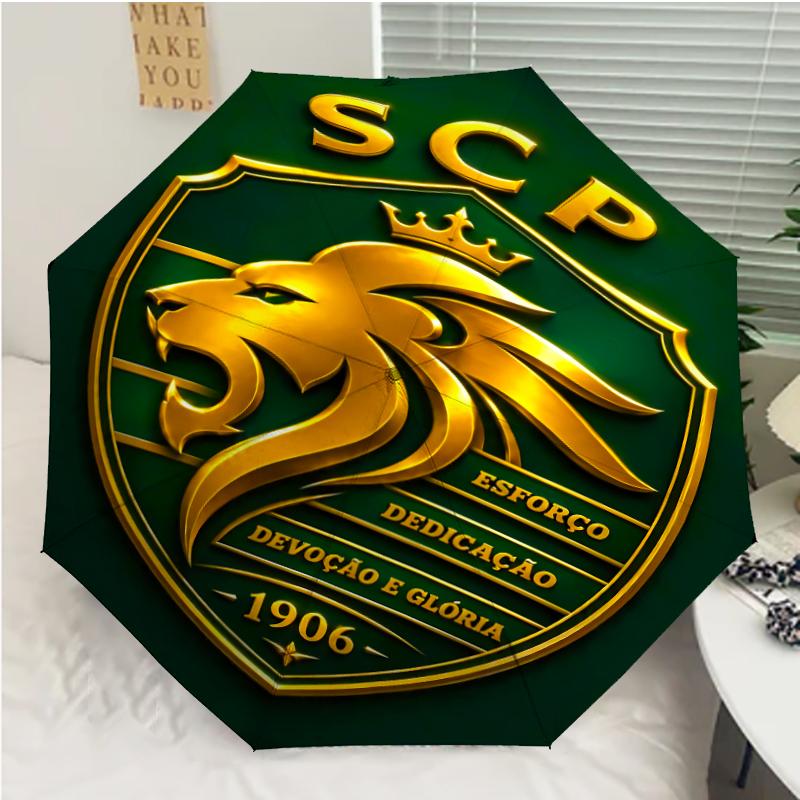 Sporting CP logo Print Automatic Umbrella, 8 Rib Iron Frame, Plastic Handle, Suitable for Outdoor Travel &Daily , Ideal Gift