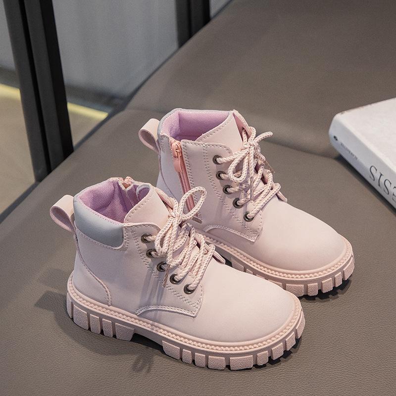 Модные ботинки для мальчиков и девочек, короткие ботинки, нескользящие ботинки, детские ботинки на молнии сбоку, одинарные ботинки, кожаные ботинки, противоскользящие