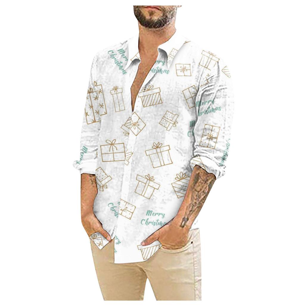 Мужские рождественские рубашки с длинным рукавом и цветочным принтом, топы на пуговицах, забавная милая классическая рубашка с рисунком