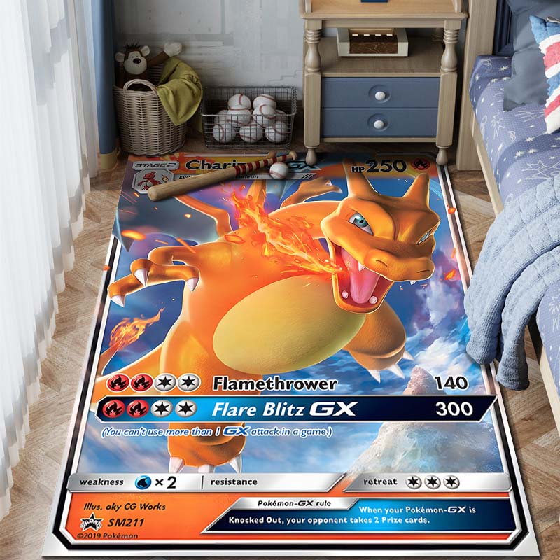 1 шт. Ковер с принтом Charizard из карт Pokémon для дома, гостиной, спальни, детской комнаты, нескользящий коврик для пола, ковер для игровой зоны, подарки