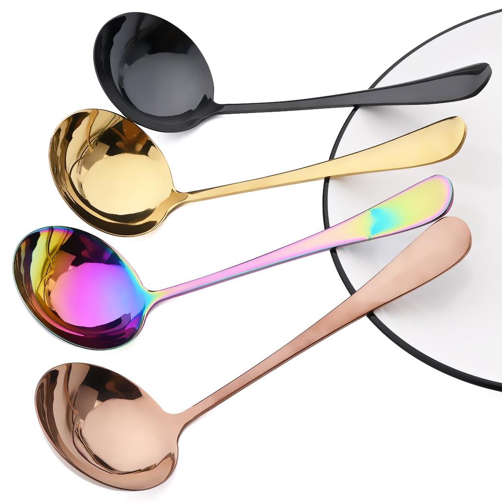 1Pc Colorful Soup Spoon Creative Mirror Stainless Steel Soup Spoon Long Handle Thicken Spoon Kitchen Bar Cooking Tools
