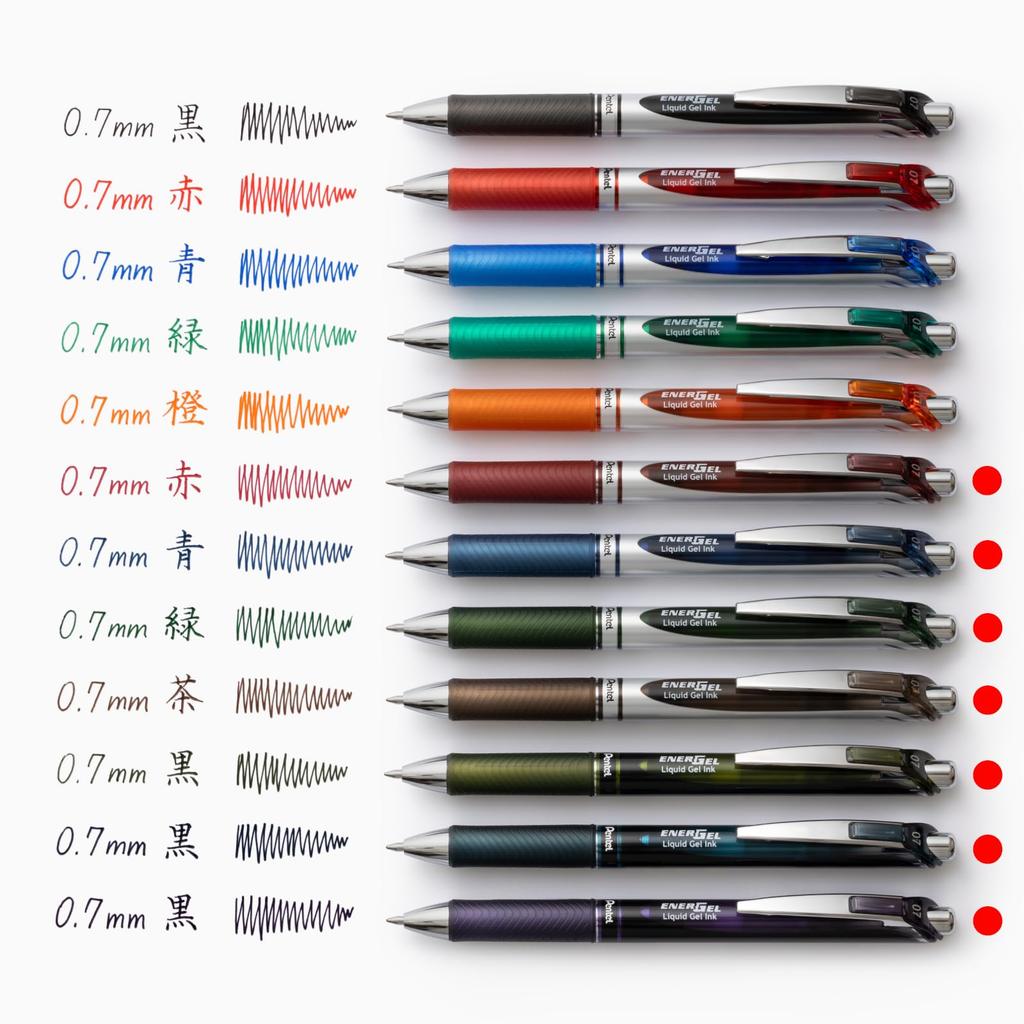 Ручка шариковая гелевая Pentel Energel Limited Silver 7, 7 цветов лимитированной серии, нажимной механизм, издание, 0,7 мм, корпус, BL77-L7,