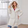 GASMAM 2023, зимние пуховики, женские теплые длинные классические куртки на молнии со шнуровкой, тонкие парки с карманами и капюшоном, женские пальто, парка 83300