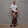 Women Fishtail Skirt with Large Hem High Waist Hip Wrapped Imitation Silk Maxi Skirt Solid Color Slimming Satin Skirt
