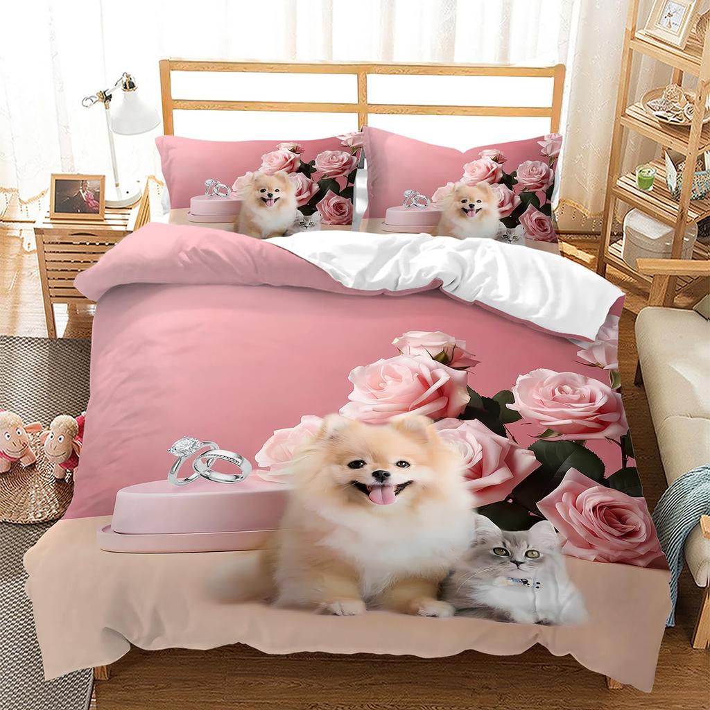 Dog Duvet Cover Set Cute Pet Puppy Animal Design Bedding Set With Zipper Adults Kids Bedroom Single Double Queen Comforter Cover