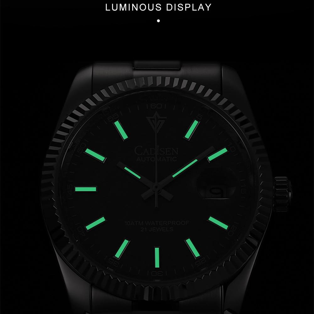 Cadisen 8214 Новые роскошные мужские часы высшего бренда с коробкой, водонепроницаемые 10 атм, 21 УКРАШЕНИЕ, автоматические мужские механические часы