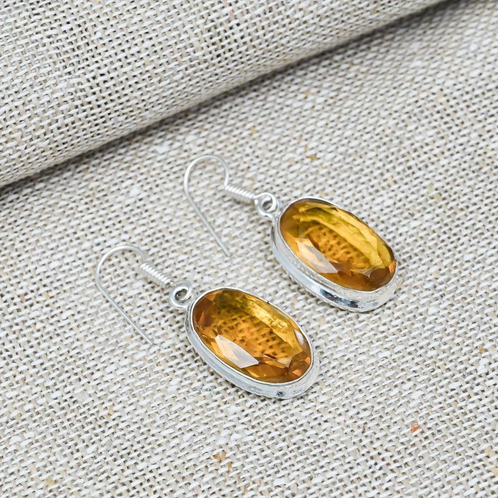 Серьга из серебра 925 пробы с медовым топазом, ручная работа, ювелирное изделие, прекрасный подарок для нее