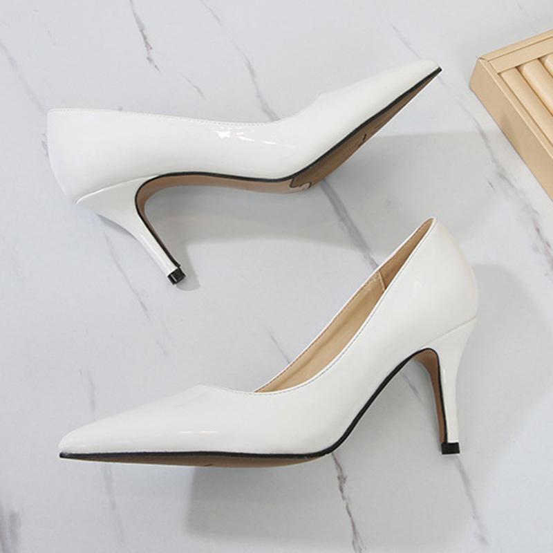 Ladies Stilettos Pointed Toe Pumps Solid Color Work Shoes 7.5cm Heel WZ