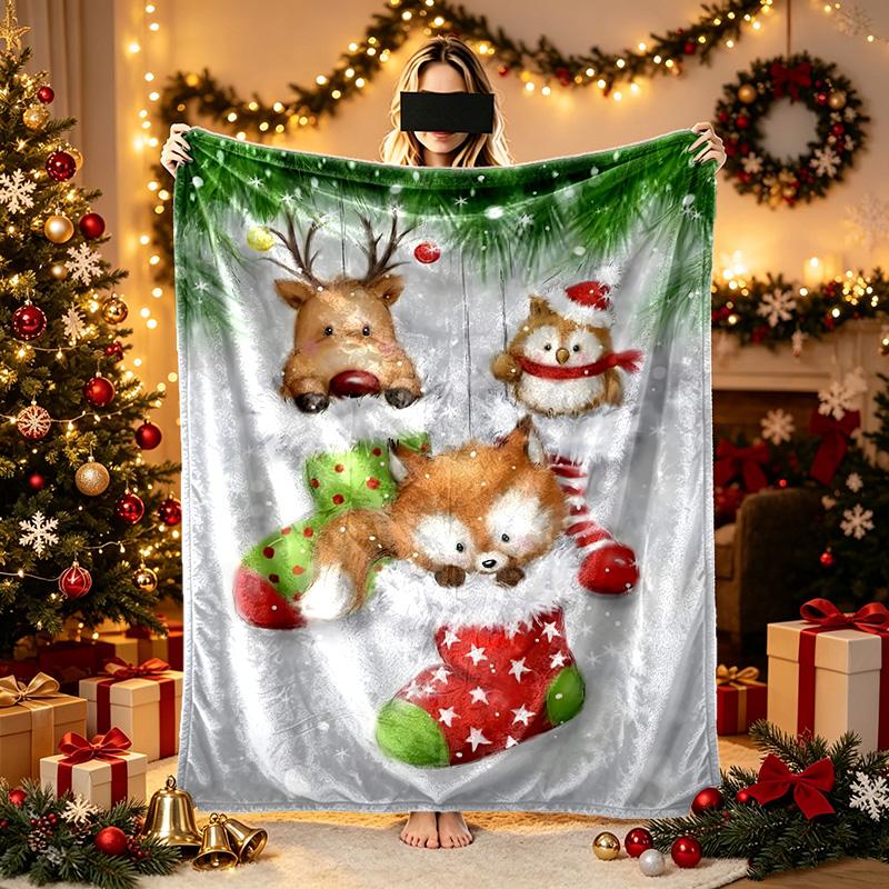 1pc Christmas Reindeer Blanket, Super Cozy Printed Home Blanket, All-Season Warmth