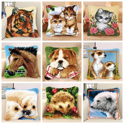 Серия животных Крючки для подушек Крючки для вышивки вручную Вышитые ковры Подушки Наборы для вышивки мультфильмов Набор для вышивки крючками Smyrna