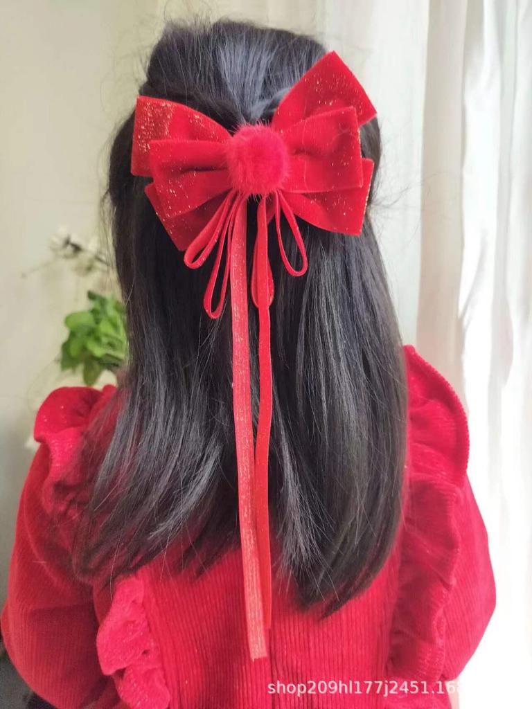 Праздничные красные новогодние аксессуары для волос: Ленты, банты, шпильки, головные уборы и заколки с кисточками для девочек