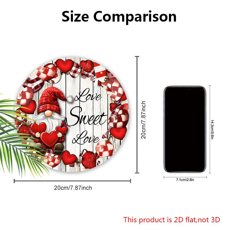 Valentine's Day Wooden Sign with Gnome Pattern - Romantic Round Ornament for Front Door, Wall Hanging Decor - Ideal Gift for Couple