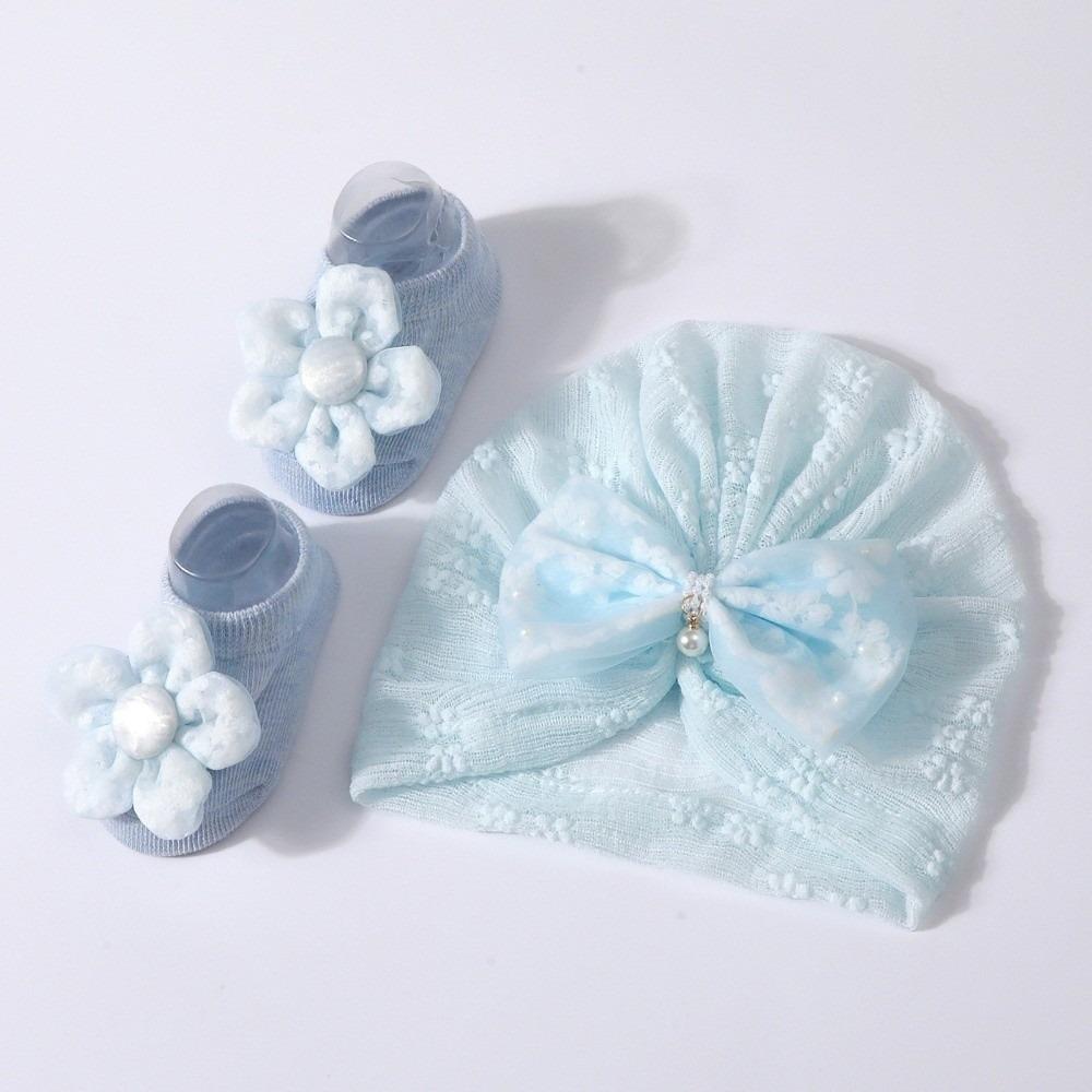 Lace Bowknot Baby Hat Socks Set Anti-Slip Sole Baby Girl Headwrap Set For Newborn