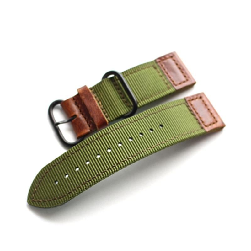 Высокое качество 18 мм 20 мм 22 мм 24 мм зеленый, серый, коричневый, черный, нейлоновый + кожаный ремешок для часов для армейских военных часов, браслет