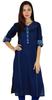 Women Blue Cotton Kurti 3 4 Sleeve Casual Kurta With Pockets Straight Tunic