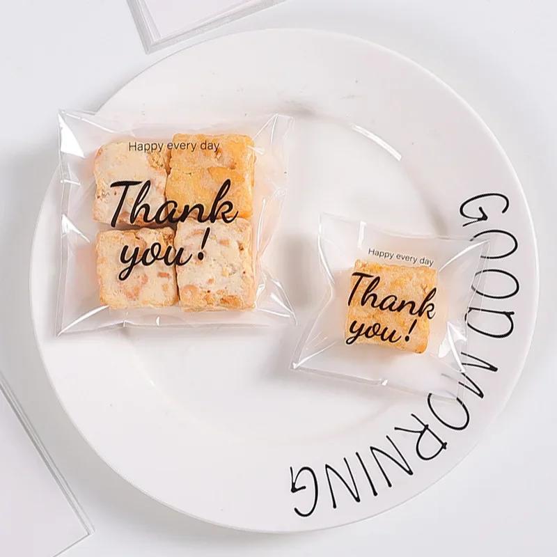 100pcs Plastic Gift Bags Thank You Cookie Bag Wedding Birthday Party Gatherings Biscuit Baking Home Packaging Self-Adhesive Bag