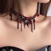 Острый девичий стиль розово-красный леопардовый принт кожа металлическая цепочка сращивание кисточка бабочка ожерелье женское нишевое панк ожерелье