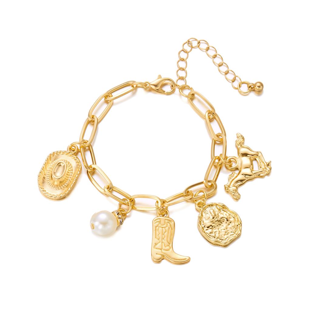 Золотой Винтажный Богемный Западный Ковбойская Шляпа Сапоги Подвеска Ожерелье Браслет