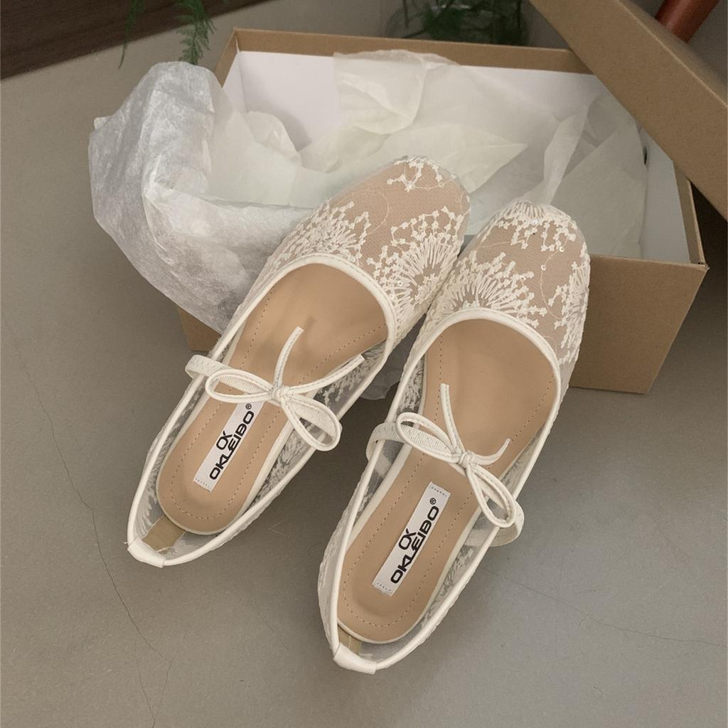 Flat-bottomed French Pink Breathable Mary Jane Single Shoes Women's Shoes 2025 New Spring Retro Bow Evening Shoes