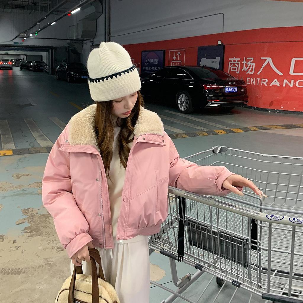 Осень Зима Утолщенная Теплая Парка Женская Повседневная Милая Однотонная Большой Карман Свободные Куртки Верхняя Одежда