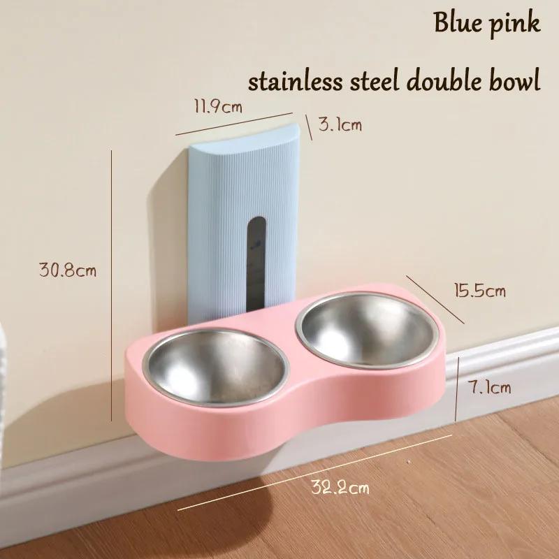 Настенная двойная миска для домашних животных, высокая, из нержавеющей стали, керамическая, для кошек, миска для корма, миска для собак, регулируемая по высоте, тазик для кошачьего корма