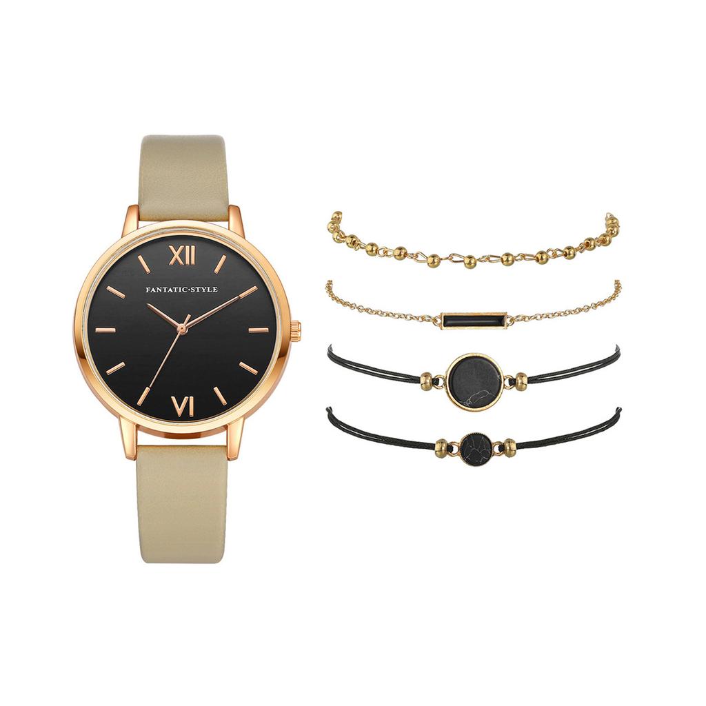 Женские кварцевые часы с кожаным ремешком, аналоговый наручный браслет, браслет, набор часов