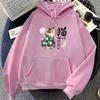 Ukiyoe Style Kanji Cat Printing Hoodies Japanese Blossom Sakura Graphic Sweatshirts Casual Women Clothing
