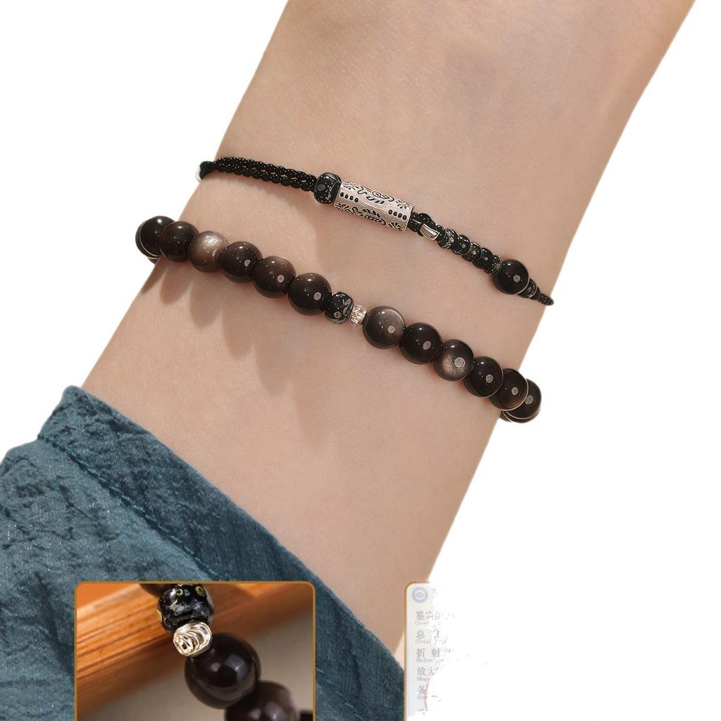 Natural obsidian bracelet, silver obsidian niche stackable bracelet for women, new style, friendship jewelry, genuine gift