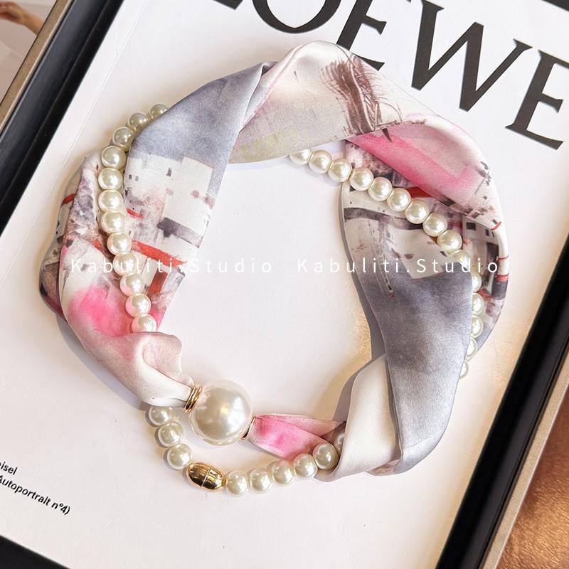 Magnetic Pearl Clasp Scarf Chain Women Slim Long Neck Wrap Office Wear Compatible With Blouses