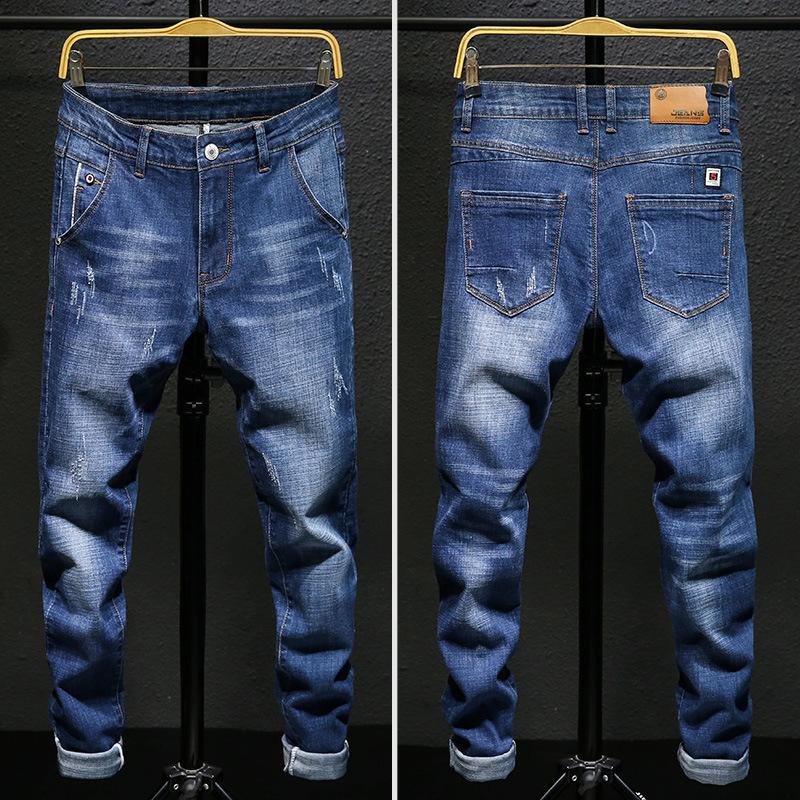 Men's Jeans Casual Men's Trousers Elastic Slim Straight Trousers