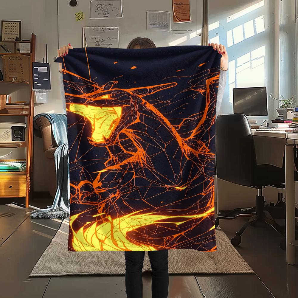 Pokémon Charizard Print Flannel Blanket,High quality Comfortable for All Seasons,Home Decor,Warmth and Comfort,Perfect for Christmas Gifts