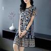Retro Print Loose Short Sleeve Mid-Length Dress for Spring and Summer