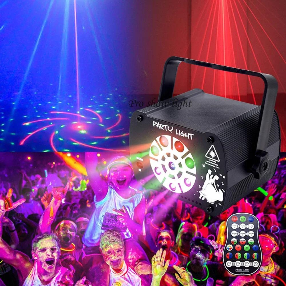 8 Holes Party Lights UV DJ Disco Lights Remote Control Rechargeable Laser Lights Flash Stage Lighting Effect LED Light for Club