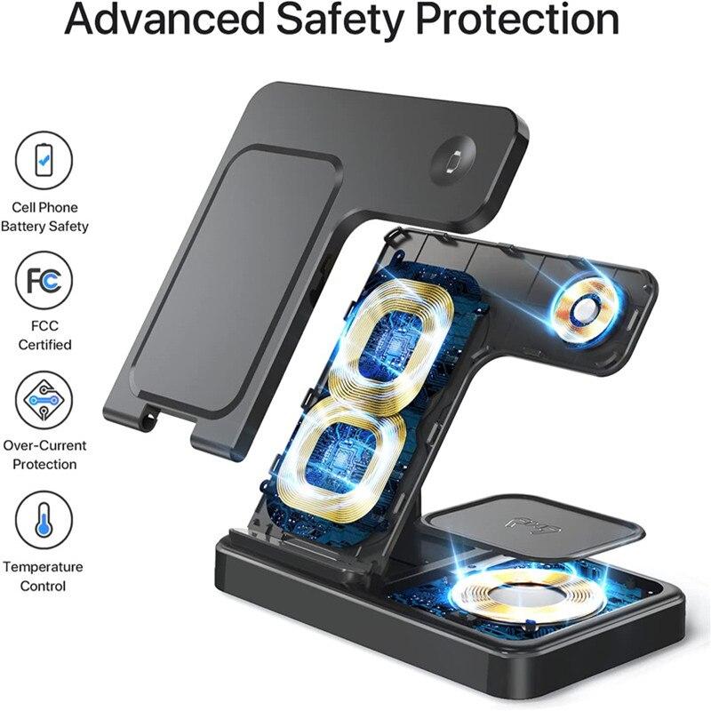 3 в 1 беспроводная зарядная подставка-подставка для iPhone 14 13 12 11X8 Watch 8 7 6 5 Airpods складная док-станция для быстрой зарядки 15 Вт